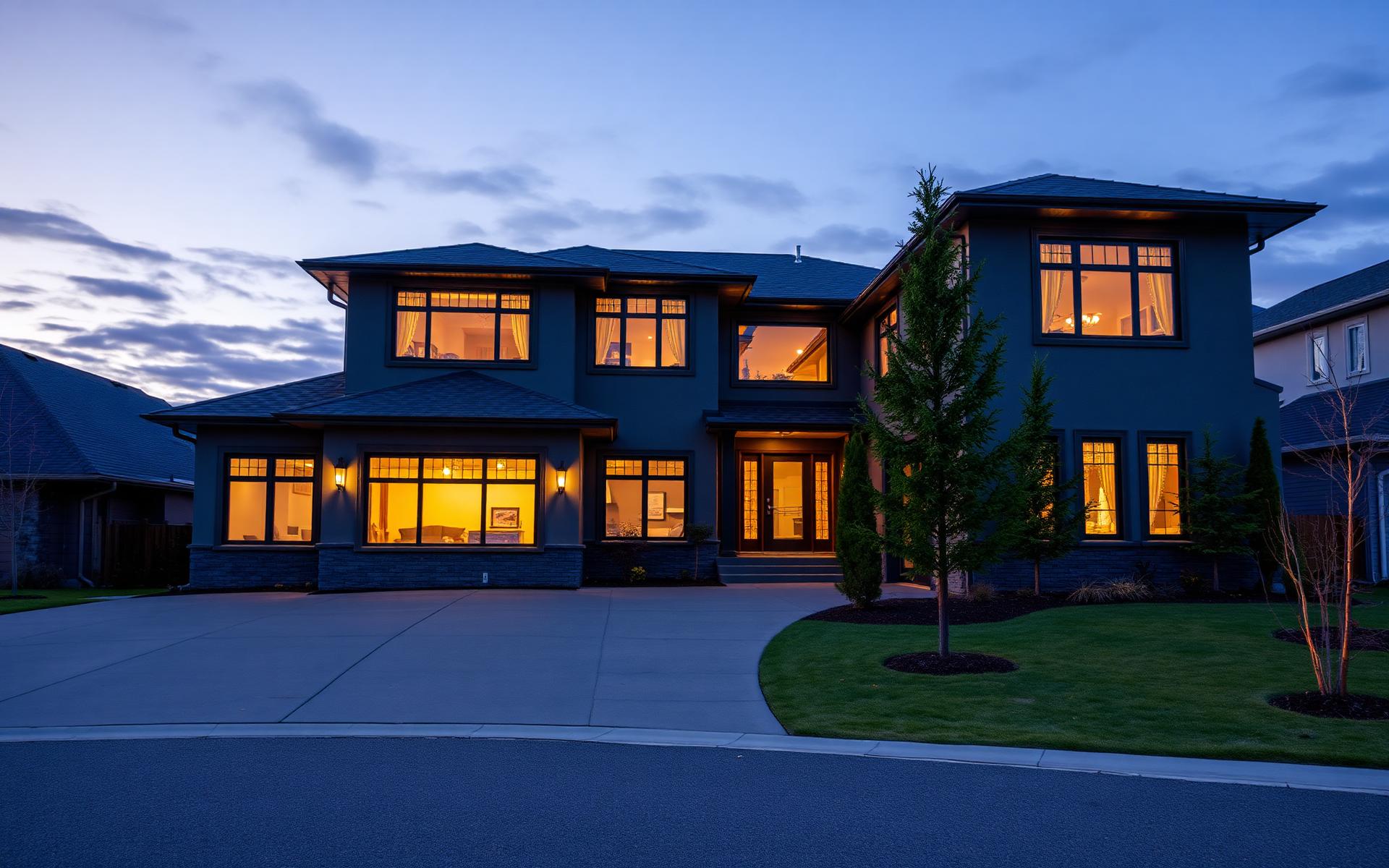 Edmonton luxury home at dusk